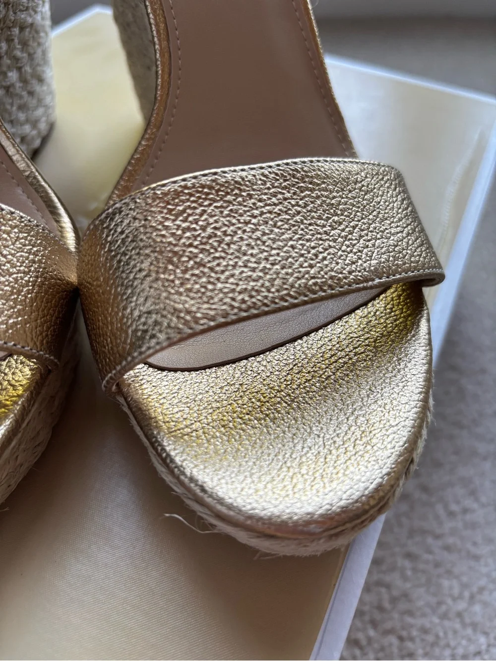 Michael Kors Gold Metallic Espadrille Wedge Sandals with Ankle Strap